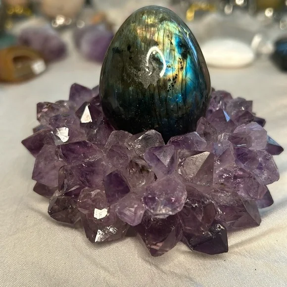 Amethyst Points Crystal Holder | Candle or Sphere Stand |Brazil | Natural Stone - Picture 3 of 7